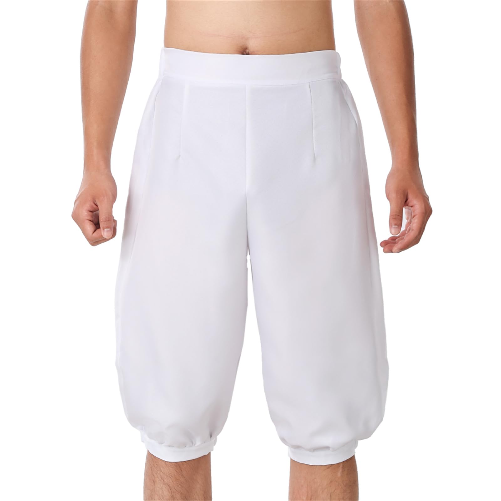 BLESSUME Medieval Trousers Renaissance Pirate Viking Pants Men Fancy Costume (M,White)