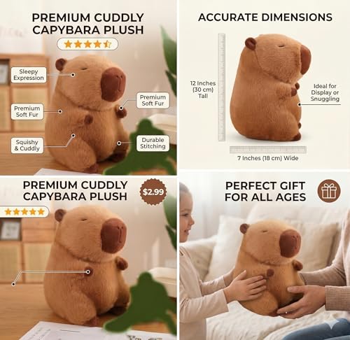 Image of HUG 'n' FEEL SOFT TOYS Capybara 25cm Plush Soft Toy Stuffed Animal Ultra Soft Huggable and Cuddly Gift for Kids Girls Boys Perfect for Birthday Valentine's Day