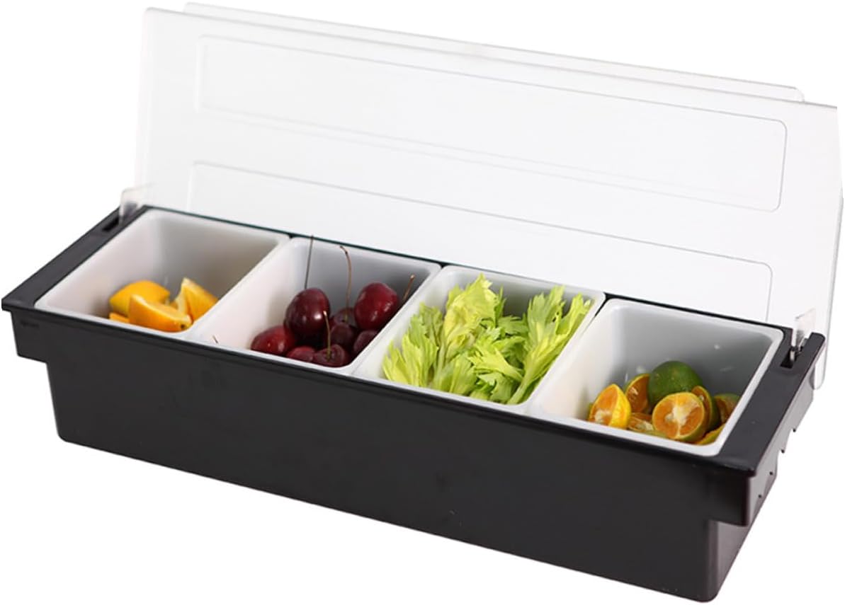 Divided Fruit Storage Container with Lid, 4-compartment Plastic Food Sealing Box for Refrigerator Organization and Freshness Preservation
