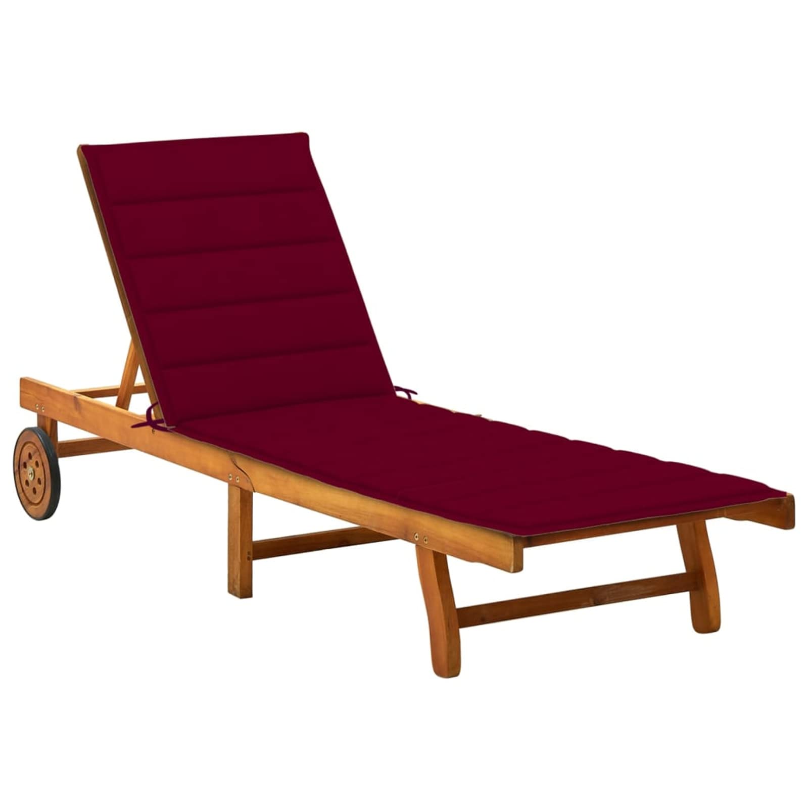 Homgoday Chaise Longue de Jardin avec Coussin Bois d'acacia Solide, Bain de Soleil de Jardin Dossier Réglable, avec Roues, Lit de Camping Transat de Relax pour Extérieur, Terrasse I