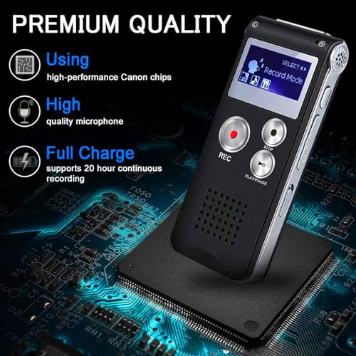 Gravador de voz digital de 64 GB, gravador ativado por voz para palestras, dispositivo de reuniões,