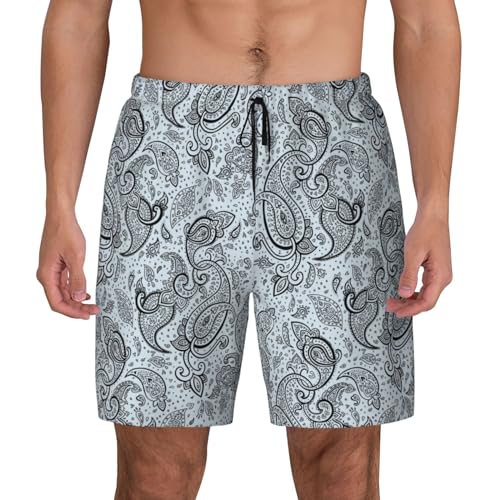 Black White Paisley Funny Men's Swim Trunks Board Shorts Quick Dry-