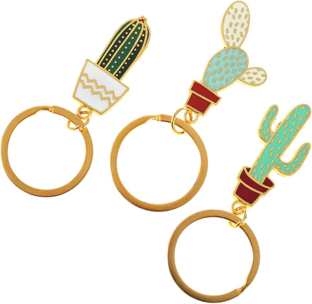 Yardwe 3pcs Succulent Cactus Keychains Set with Alloy Pendants, Creative Plant Key Rings for Schoolbag and Bag Decoration, Cute Miniature Greenery Accessories for Women and Random Color