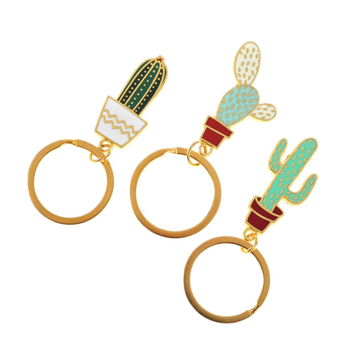 3pcs Succulent Cactus Alloy Keychains with Creative Plant Pendants, Cute Cactus Keyrings for Bag and Schoolbag Decoration, Assorted Pattern Keychain Set for Women Random Color