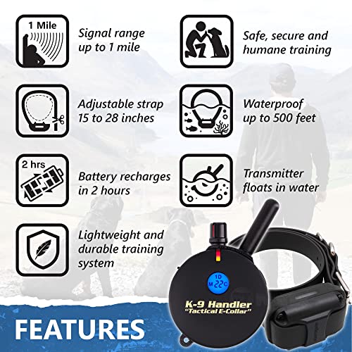 Educator K9-800 K9 Handler Professional E-Collar Dog Training Collar with Remote - Up to 1 Mile Range, Waterproof, Rechargeable, 100 Stimulation Levels, Vibration, Tone, 37-Inch Bungee Collar
