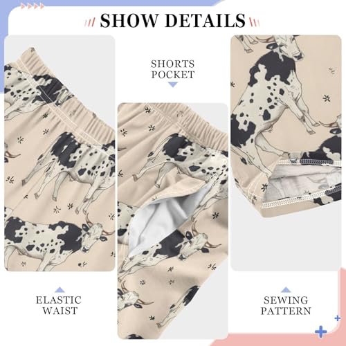 Cow Hand-painted Illustration Pajamas Bottoms with Pockets Comfy Pjs Sleepwear Elastic Waistband Pajamas Pants Lounge Pants for 6-14 Years4