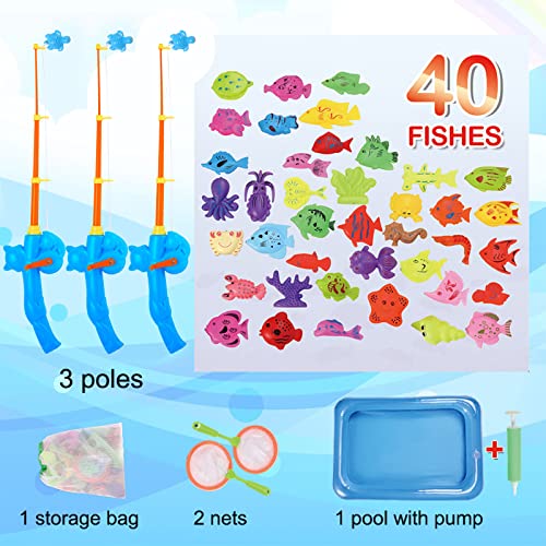 Carevon Magnetic Fishing Toys For Kids Ages 4-8, Fishing Game Pool Toys For Kiddie Pool 3-4 Yeas, 40Pcs Floating Bath Fishing Toys For Bathtub Fun #TOP1