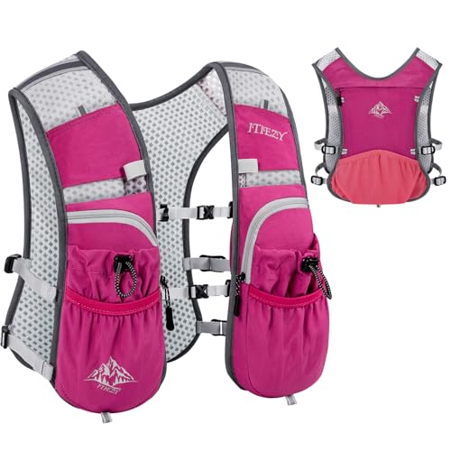 Waterproof Running Hydration Vest for Women - Adjustable Running Water Vest with 12 Pockets, Lightweight Hydration Pack Water Backpack for Hiking Trail Cycling Marathon Race, Pink