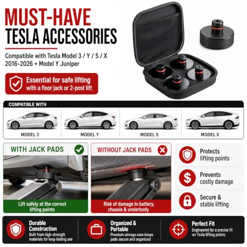 Image of Upgrade Lifting Jack Pads Compatible with Tesla Model 3 /Y /S /X (2013-2026) Highland Juniper, 4-Pack Sturdy Rubber Lift Pucks Premium Car Accessories with Storage Case, Battery & Chassis Protector-Black