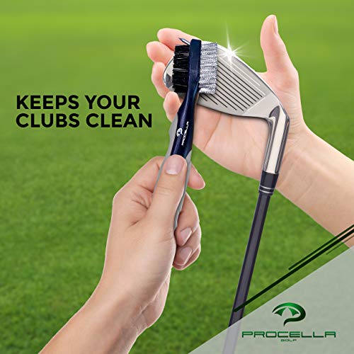 Procella Golf Club Brush and Groove Cleaner, 2 Ft Retractable Zip-line and Aluminum Carabiner, Golf Club Cleaner for Irons & Woods, Nylon & Wire Golf Club Cleaning Brush, Easily Attaches to Golf Bag