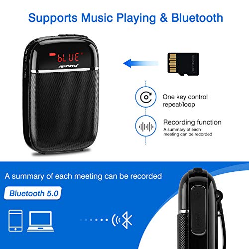 Voice versterker met microfoon headset, mini draagbare oplaadbare bluetooth megafoon luidspreker versterker met opname… - Image 7