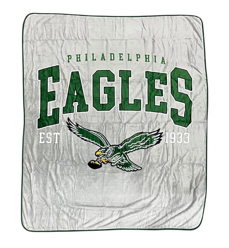 Pegasus Sports NFL Vintage Arch Block Plush Blanket 50x60 Team Colors (Philadelphia Eagles Gray with Kelly Green)