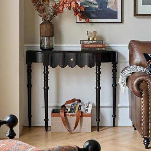 Etelifrank Solid Wood Console Table with Drawer – Black Entryway