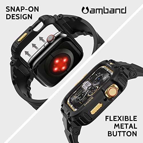 amBand Compatible with Apple Watch Straps 45mm 44mm 42mm with Bumper Cover, M1 Sport Series Rugged Men's Case with Band for iWatch Series 8/7/SE/6/5/4/3/2/1 42/44/45mm Black Gold