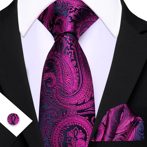 Image of YOHOWA Mens Ties Set Wedding Paisley Neckties with Handkerchief Cufflinks Formal Business