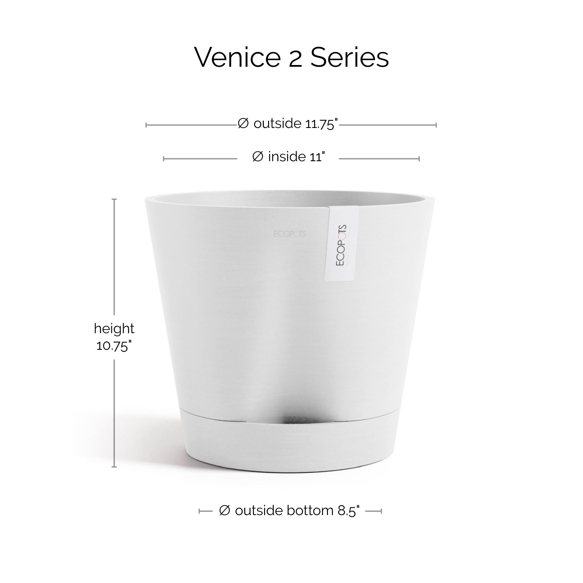 Ecopots Venedig 2 Pflanzengefäß selbstbewässernd, stilvoll mit Wasserspeicher, aus recycelten Materialien, UV-beständig, Outdoor & Indoor