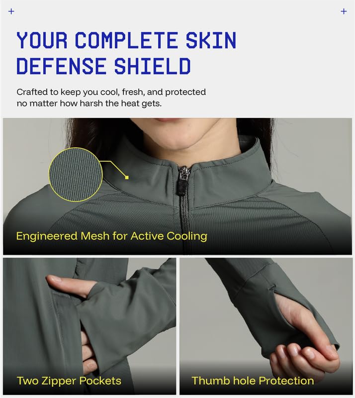 Image of Womens Sunscreen Jacket ICE Pro - UPF 50+ Cooling Jacket for Men & Women|Cool Rush Pro Tech,UV Protection,Breathable,Sweat-Wicking, Anti-Microbial, Lightweight Sun Hoodie for Outdoor Sports & Travel