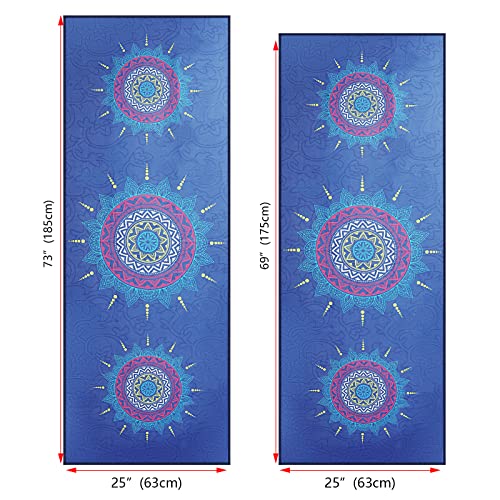 Non-Slip Yoga Towel Microfiber Yoga Mat Blanket For Hot Yoga Bikram Pilates Gym Towels For Sweat (73"X25", Mandala Blue) #TOP1