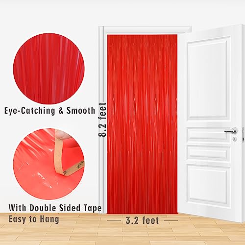 Image of GOER 3.2 ft x 8.2 ft Metallic Tinsel Foil Fringe Curtains Party Photo Backdrop Party Streamers for Birthday,Graduation,New Year Eve Decorations Wedding Decor(5 Packs,Candy Red)