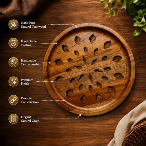 Image of ZENOVIA Roti Serving Plate 12 Inch | Wooden Chapati Tray | Cooling Dish