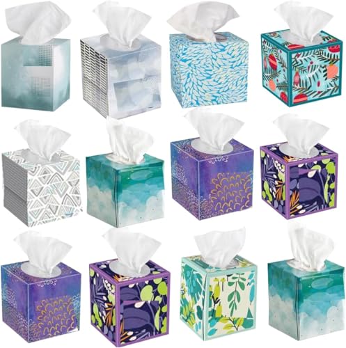 Facial Tissues, 3-Ply, 60 Count, Cube Box, 12 Pack