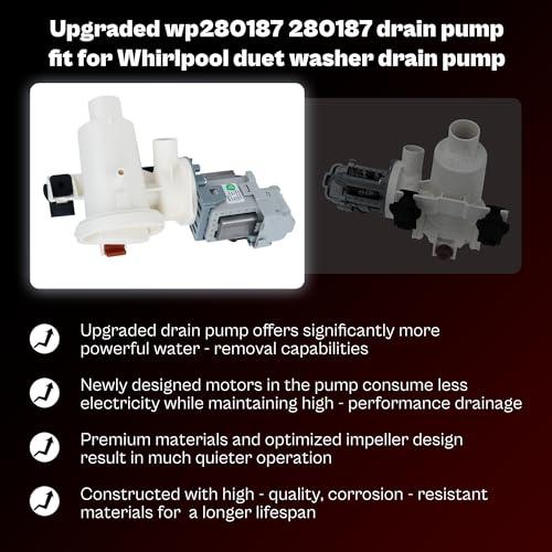 Upgrade 280187 8181684 461970201671 fit for Whirlpool Duet Kenmore Elite HE3 Maytag Epic Front Load Clothes Washer Drain Pump Filter Assembly 1200164 8182819 GHW9400SU0 120V 60Hz 0.70W 0.95A LUXRILIX