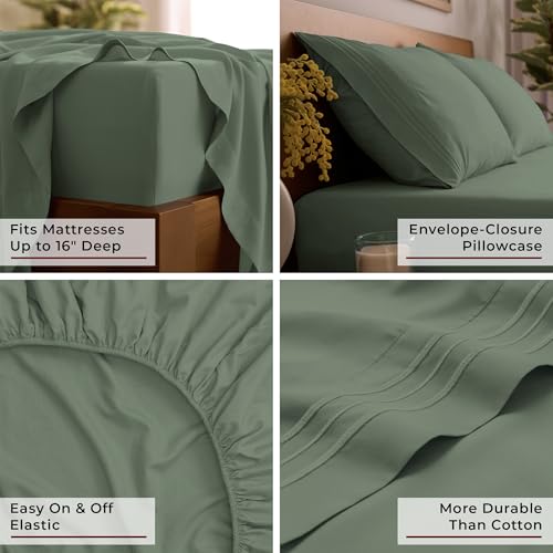 Image of Mellanni Twin Sheets Set - 3 PC Iconic Collection Bedding | Hotel Luxury, Extra Soft, Cooling Bed Sheets - Wrinkle, Fade, Stain Resistant (Twin, Sage)