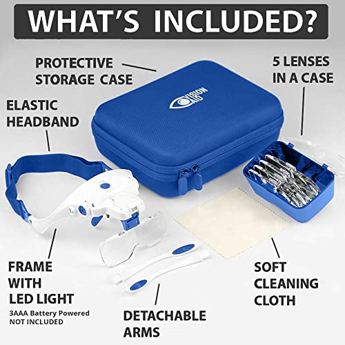 Vision Aid Magnifying Glasses With Led Light 5 Lenses Headband Case Hands Free Lighted Dental Loupe Head Magnifier Optivisor For Hobby Crafts Painting Close Work #TOP2