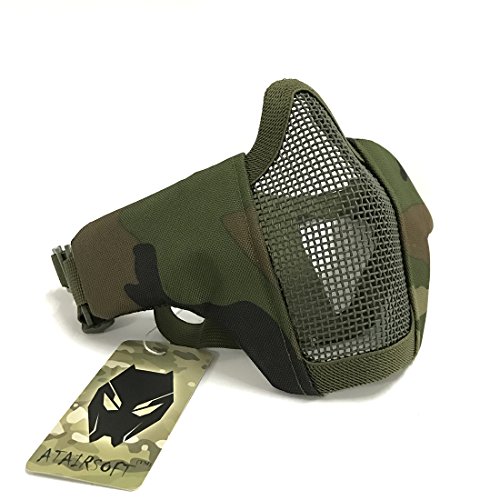 Media máscara táctica Worldshopping4u con 2 correas para proteger la cara durante el paintballl o airsoft, Camuflaje