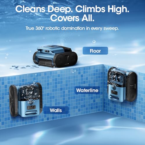 Image of Cordless Robotic Pool Vacuum with Smarter Navigation & Track Drive, Dual 180W Brushless Motors, Wall & Waterline Climbing, 150-Min Runtime, for Inground & Above-Ground Pools up to 2,150 Sq. Ft.