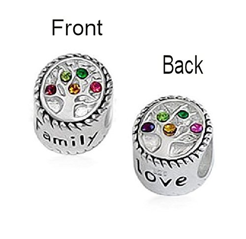 Sterling Silver Family Love Tree of Life Bead W/Crystal for European Charm Bracelets