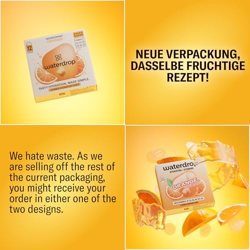 waterdrop® Microdrink Limonade: Orange, Zitrone, Grapefruit, 36 Drops Würfel, zuckerfreies Getränkpulver, 3 fruchtige Sorten, Frucht- und Pflanzenextrakten, mit wertvollen Vitaminen, Wasserzusatz