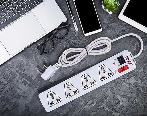 Image of Power Plate Extension Board, 4 Universal Sockets, 3 Meter Long Cord, 1500 Watts, 6 Amp Multi Plug for Office