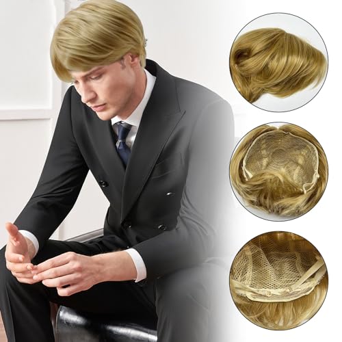 SKHAOVS Mens Short Layered Blonde Color Wig with Bangs for Male Halloween Party Costume - Daily Use, Heat Resistant Synthetic Hair Wig - Image 4