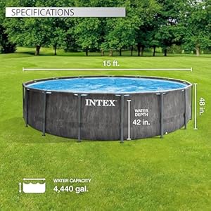 Intex Greywood Prism Frame 15' x 48" Round Above Ground Outdoor Swimming Pool Set with 1000 GPH Filter Pump, Ladder, Ground Cloth, and Pool Cover Intex Greywood Prism Frame 15 x 48 Round Above Ground Outdoor Swimming Pool Set with 1000 GPH Filter Pump Ladder Ground Cloth and Pool Cover