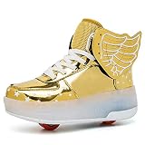 FZ FUTURE Kinder Led Roller Schuhe Kinder Schuhe mit Rollen, Blinken Skateboardschuhe LED Schuhe mit Rollen, Outdoor-Sportarten Gymnastik Blinken Turnschuhe, für Kinder Jungen Mädchen,Gold,33