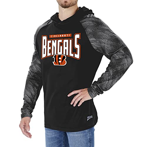 Zubaz Men's NFL Team Color Lightweight Pullover Hoodie with Viper Print Sleeves, Cincinnati Bengals, Small