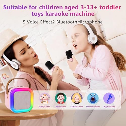 Image of Kids Karaoke Speaker with Wireless Microphone | Portable Bluetooth Singing Machine with LED Lights | Mini Rechargeable Karaoke System for Boys & Girls (2 Mic, Blue)