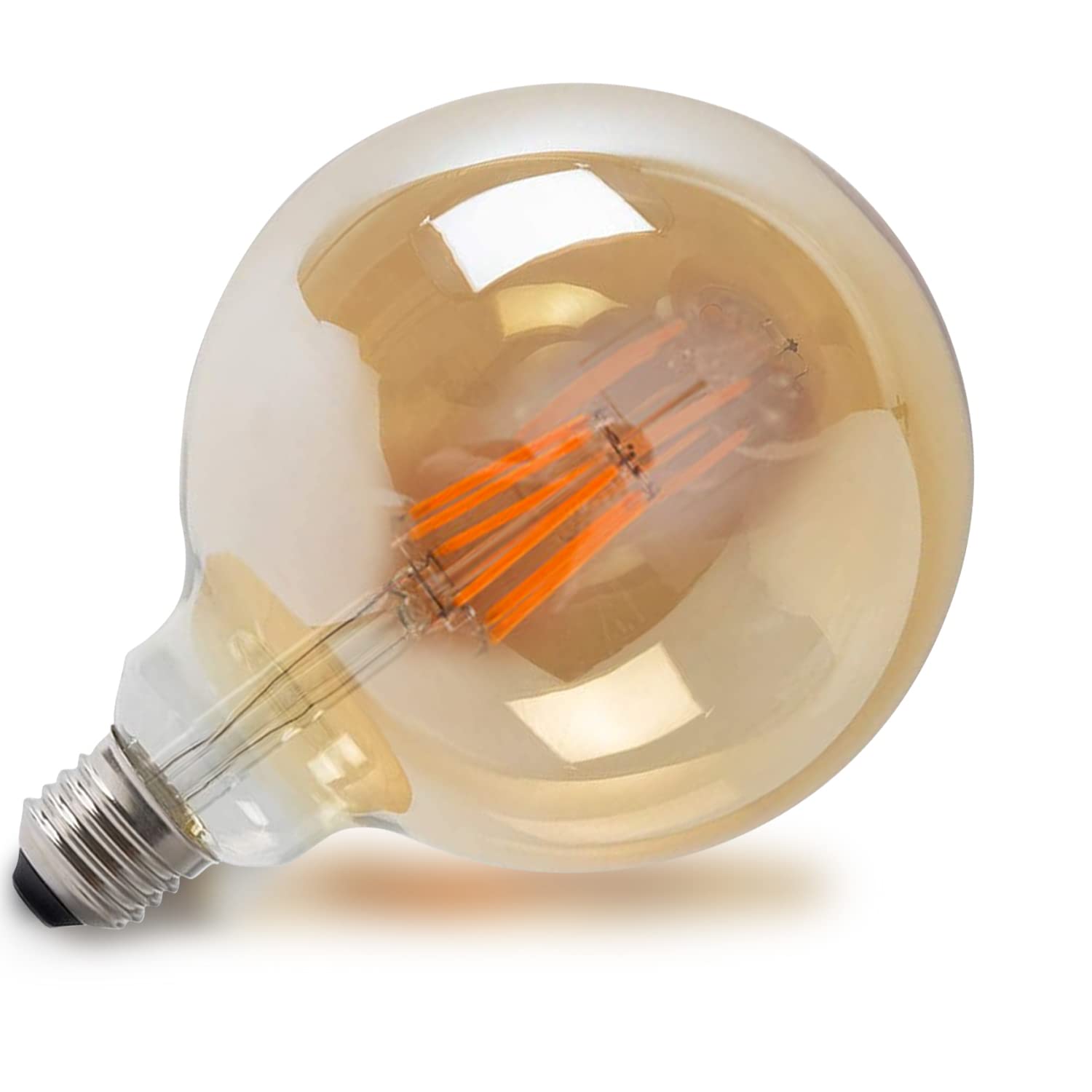 LEDSone Vintage LED Light Bulb E27 Edison Screw 8W Equivalent G125 Globe LED Filament Bulbs 450LM 2700K Warm White Old Fashioned Bulbs Amber Glass dimmable