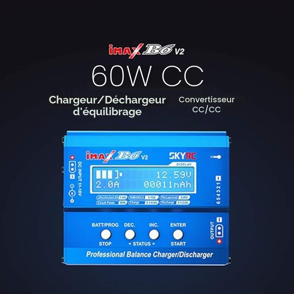 iMAX B6 V2 DC 60W X60T Chargeur de Batterie RC Multifonction Equilibrium Adaptateur pour 1S-6S LiPo Li-ION Life LiHV, 1-15S NiCd NiMh DJI Mavic Inspire Intelligent Voiture Airsoft Jouet Accu