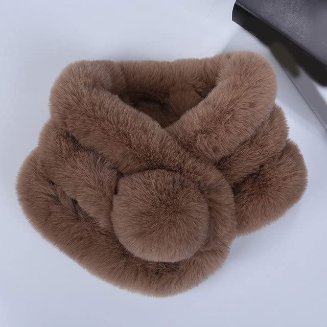 MJJLT Cute Hairball Scarf Women Girls Solid Color Winter Warm Faux Fur Scarf Simple All-match Soft Plush Thicken Snood Scarves Shawl
