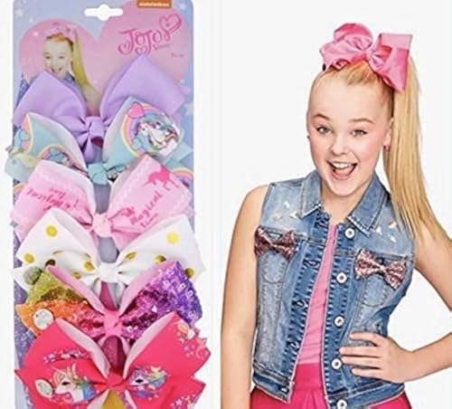 JOJO SIWA Hair bows Clips - 6 pieces/set siwa rainbow printed knot ribbon bow for girls handmade boutique hair clip children hair accessories (C)