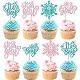Rsstarxi 24パック スノーフレーク 男の子または女の子 カップケーキトッパー 冬 アナと雪の女王 男の子または女の子 スノーフレーク カップケーキピック 性別披露 ケーキデコレーション ベビーシャワー 誕生日パーティーの装飾用