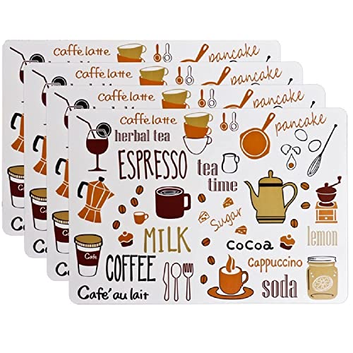 Image of 4 Pieces PVC PlaceMat - Non-Slip, Heat Resistant and Washable Hot Insulation Pad - Modern Waterproof Placemats for Decorations, Dining Table, Kitchen, Restaurant, Hotel (4-Piece, Brown)