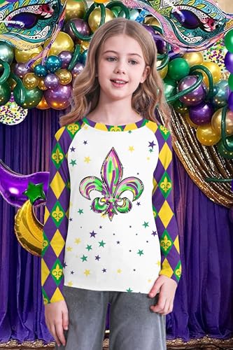 Image of Mardi Gras Shirt for Kids: Toddler Boys Girls Mardi Gras Long Sleeve Happy Carnival Outfits Mask Graphic Tee 4-12 Years