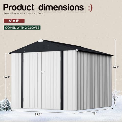 Image of GUNJI 8 x 6 FT Shed Outdoor Storage Shed Metal Garden Shed with Lockable Door Outside Waterproof Tool Shed for Backyard, Patio, Lawn (White)