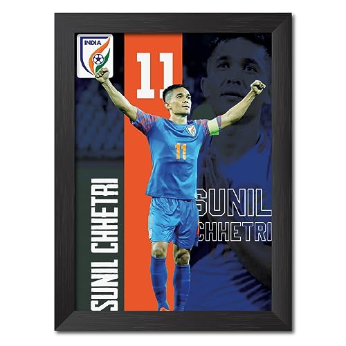 Image of TenorArts Sunil Chhetri Poster Frame Laminated Photo Framed Painting with Matt Finish Black Texture (12 inches x 9inches)