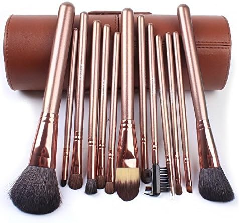 Megaga Makeup Brushes-Studio Quality Natural Cosmetic Brush Set with cup Holder Leather Case, 13 Count (Brown)