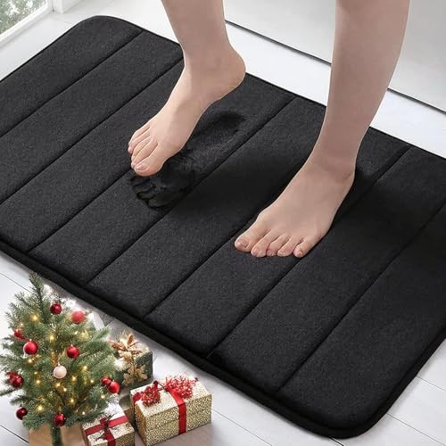 Buganda Memory Foam Bath Mat, 30" x 20", Ultra Soft and Non-Slip Bathroom Rugs, Water Absorbent and Machine Washable Bath Rug for Bathroom, Shower, and Tub, Black