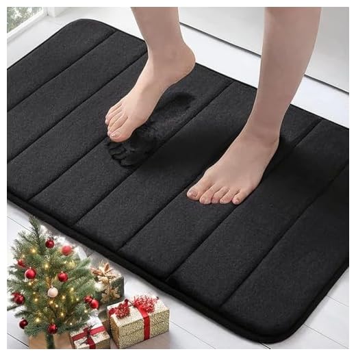 Buganda Memory Foam Bath Mat Rug, Ultra Soft and Non-Slip Bathroom Rugs, Water Absorbent and Machine Washable Bath Rug for Bathroom, Shower, and Tub, 24" x 16", Black